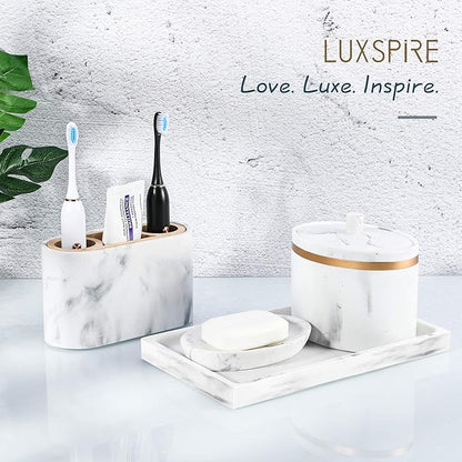 Luxspire Bathroom Vanity Tray, Resin Dresser Jewelry Ring Dish Tank Storage Kitchen Sink Countertop Organizer Plate Holder for Perfume Candles Soap Towel Plant Bathroom Accessories, M, Gravel White