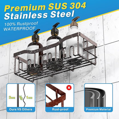 EUDELE 5-Pack Rustproof Stainless Steel Shower Caddy Set– No Drill Adhesive Bathroom Organizer, Space-Saving Shower Shelves for Apartment Essentials, Bathroom/Kitchen Storage Home Decor-L Size