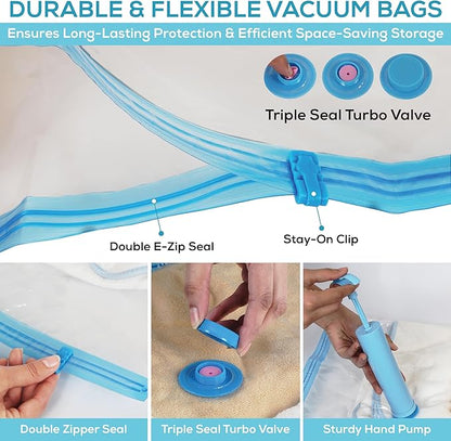 Yan & Hin Vacuum Storage Bags for Clothes, Space Saver Bags for Closet Organization,Clothing Storage, (2 Jumbo/2 Large/2 Medium/2 Small /4 Travel Compression Bags) with Hand Pump (12 Combo)