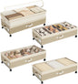 Kitstorack 4 Pack Height-adjustable Under Bed Storage with Wheels, Under Bed Storage Containers,Under Bed Shoe Storage Organizer with Clear Window&Label, Suitable for Clothes Storage, Beige & Linen