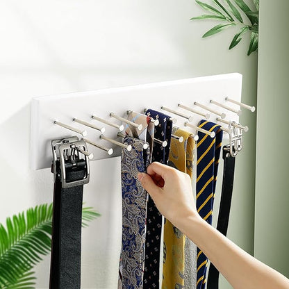 TreeHouse London Tie Rack Organizer – Holds 40 Large Ties – Solid Wood & Sturdy Metal Storage Holder for Closet – Wall Mounted Tie Display Hanger for Wall, Bedroom (White) 16''L x 4.25''H