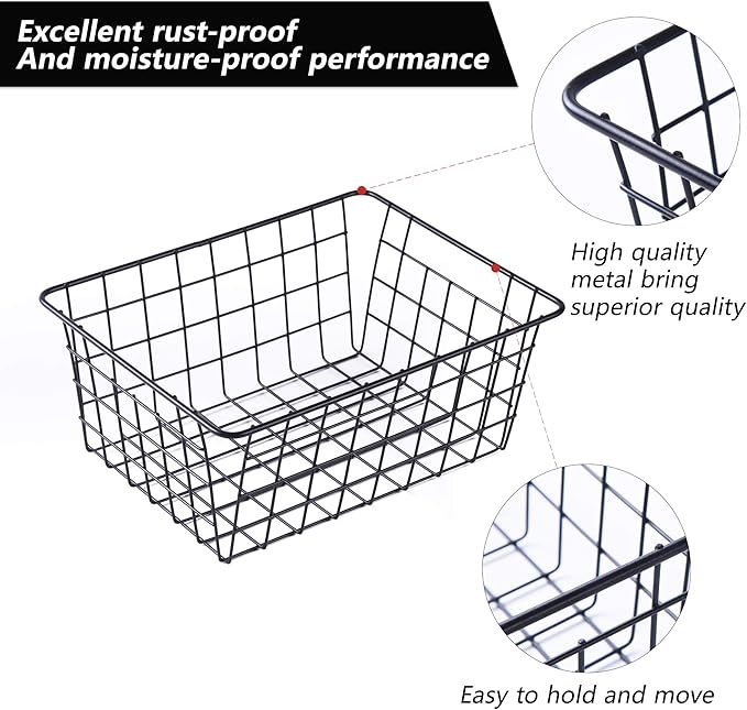 Wire Baskets for Organizing Household 4 Pack Pantry Baskets For Storage Pantry Wire Black Metal Storage Bins