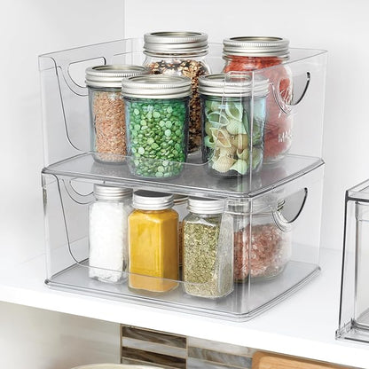 iDesign Stackable Open-Front Storage Bins with Handles for Kitchen and Pantry - Set of 4 - Clear