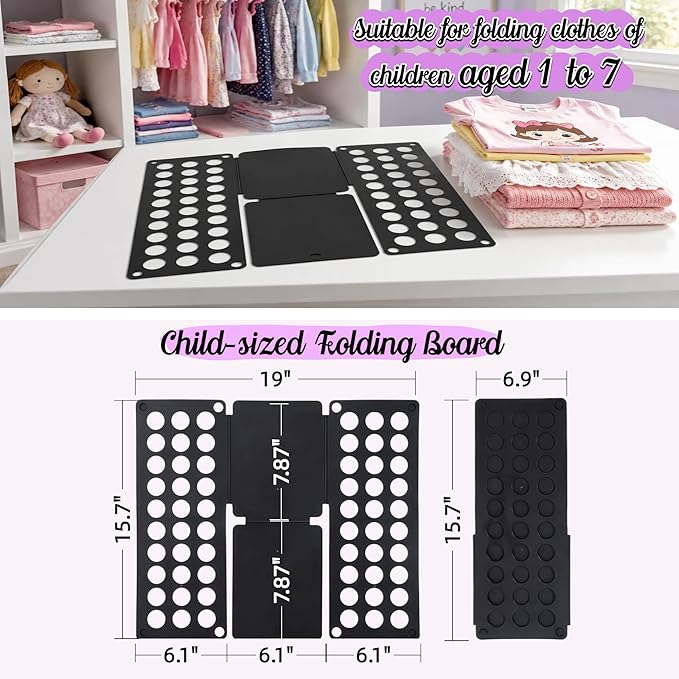 Mini Toddler Shirt Folding Board & Shirt Folder (Ages 1-7), Small Portable Clothes Folder, Build Independence & Fine Motor Skills