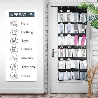 Over the Door Hanging Shoe Organizer with 24 Large Mesh Pockets - Shoes Holder/Black