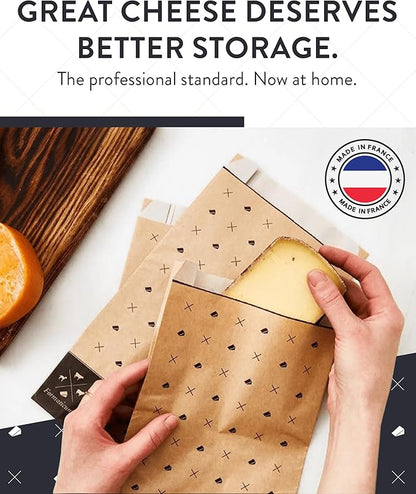 Formaticum - 30-Pack Cheese Storage Bags - 6.25 x 11 Wax Paper Bags to Keep Cheese or Charcuterie Fresh - Professional Grade Cheese Paper for Wrapping Cheese - Porous Brown Paper Bags From France