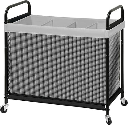 STO STO Laundry Hamper 4 Section, 140L Rolling Laundry Sorter Cart with Removable and Washable Liner Bag, Clothes Hamper with Wheels and Metal Handle for Laundry Room and Bedroom, Gray
