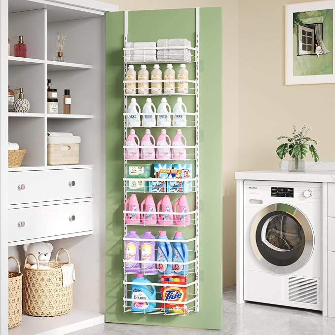 TOPCJ Over the Door Pantry Organizer,8-Tier Adjustable Heavy Duty Metal Hanging Storage Rack,Wall Mount Spice Shelf for Kitchen Bathroom Laundry Organization