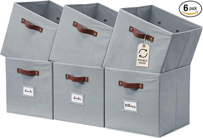 DECOMOMO Storage Cubes, 13x13x13 Storage Cube Bins with Labels, Fabric Organizer Bins (13" / 6pcs, Grey)