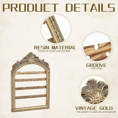 Wall Hanging Earring holder Organizers Vintage Arched Frame 13 x 9.3 Inch 4 Layer Vintage Gold Arched Frame Decorative Earring Organizer Display for Earring Bracelet Necklace Ring Birthday Wedding