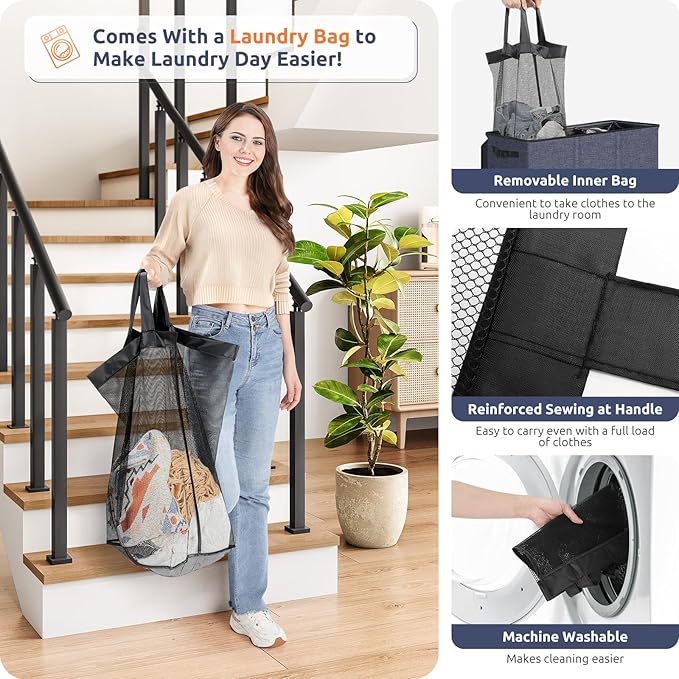 SOLEDI 180L 3-Section Laundry Hamper with Lid, Extra Large Dirty Clothes Basket with Sturdy Handles for Laundry Room & Bedroom - Durable Organizer for Sorting Laundry