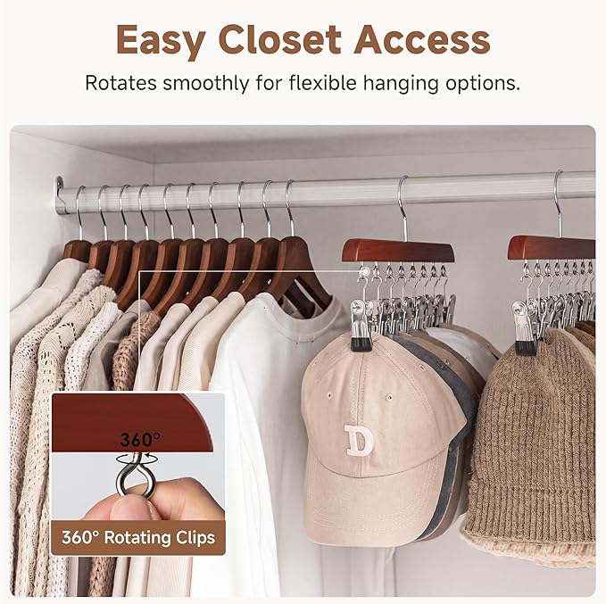 StorageWorks Hat Rack, Closet Organizer and Storage for Baseball Caps,Set of 2 with 10 Adjustable Stainless Steel Clips, Fits All Caps, Dark Cherry Color