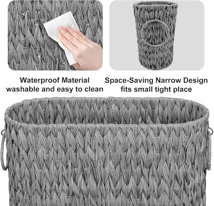 Coeusy Toilet Paper Storage,Narrow Toilet Paper Basket for Bathroom,Large Toilet Paper Organizer for 6 Mega Rolls,Waterproof Wicker Bathroom Storage Basket,Free Standing,Grey