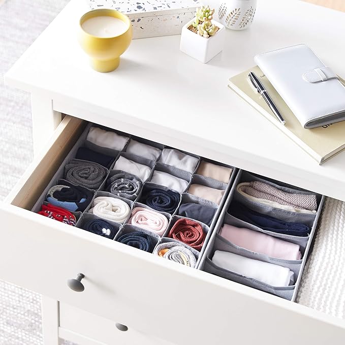 Amazon Basics Underwear Drawer Organizer Dividers for Closet Organization and Storage, Fits Perfectly in Dresser, 2-Pack, Gray | Pack of 2