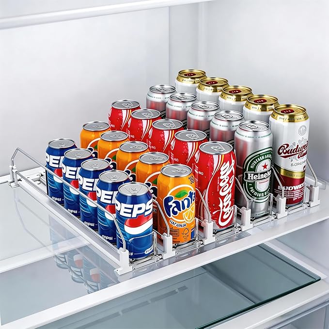 HIYOHIYO 5 Row Auto-Push Drink Organizer for Fridge, Self Pushing Soda Can Dispenser for Refrigerator, Automatic Drink Dispenser for Fridge, Holds up to 25 Cans