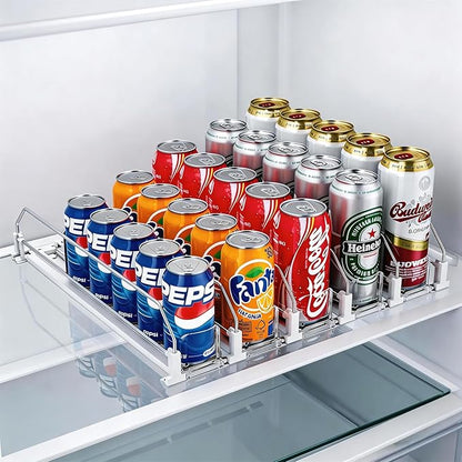 HIYOHIYO 5 Row Auto-Push Drink Organizer for Fridge, Self Pushing Soda Can Dispenser for Refrigerator, Automatic Drink Dispenser for Fridge, Holds up to 25 Cans