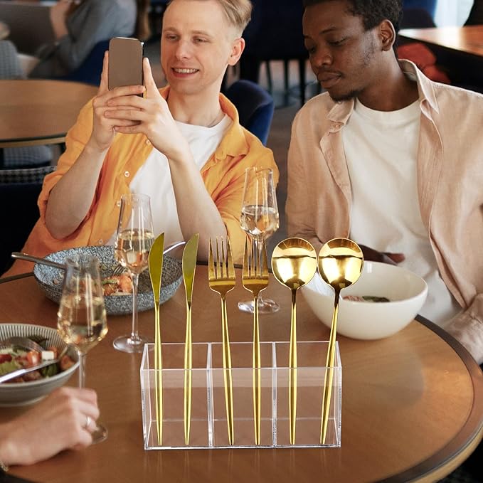 Hxezoc Clear Acrylic Cutlery Storage Organizer, Plastic Transparent Silverware Caddy 3 Section Tableware Holder for Kitchen Indoor Outdoor Decoration Supplies