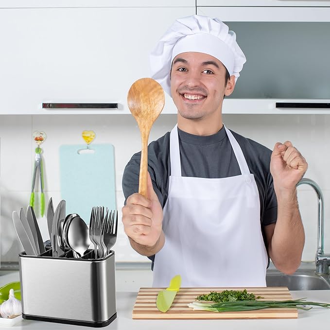 Kitchen Utensil Holder,Utensil Holder for Countertop,Silverware Organizer Stainless Steel Utensil Caddy,Flatware Spoon Knife Fork Cutlery Holder 4 Compartment Caddy