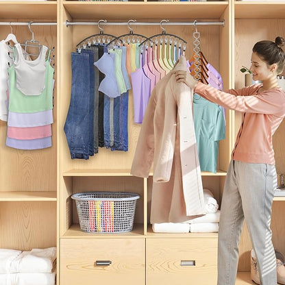 5 Pack Legging Organizer for Closet Hanging, 3 Pants Leggings Hangers with 30 Clips, 1 Tank Top Hanger, 1 Metal Magic Space Saving Hangers Closet Organizers and Storage for Pants Skirts Bra