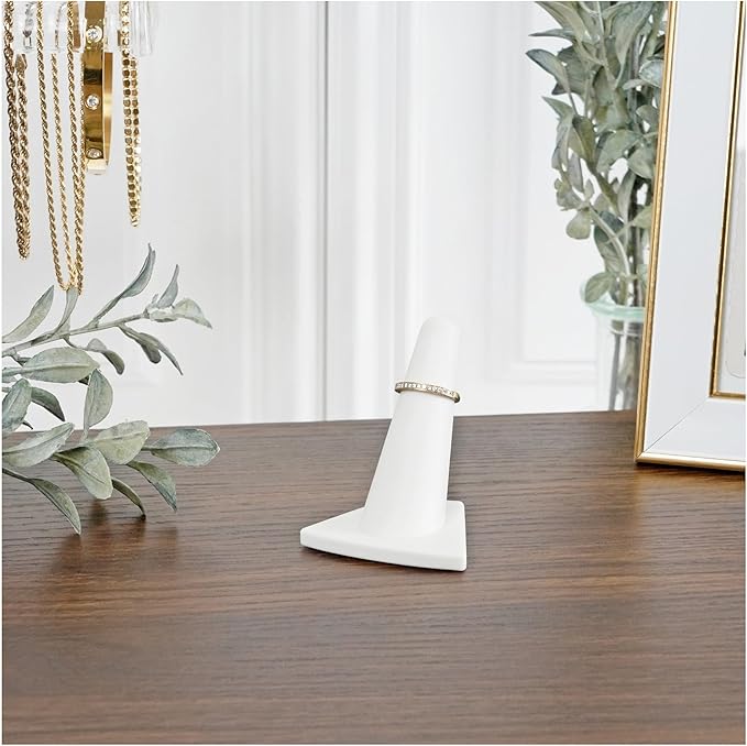 Plymor White Rubber Ring Finger Display, Single on Triangular Base, 2" W x 1.625" D x 2.125" H (Pack of 12)