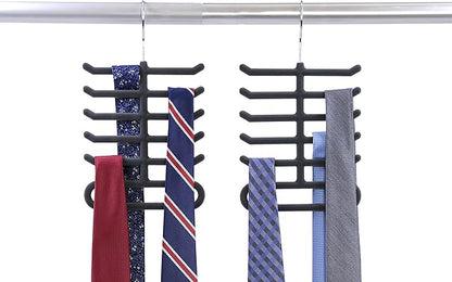 2-Pack Non-Slip Velvet Tie Hanger Organizer Rack | Large Ringed Bottom | Charcoal Grey Brand