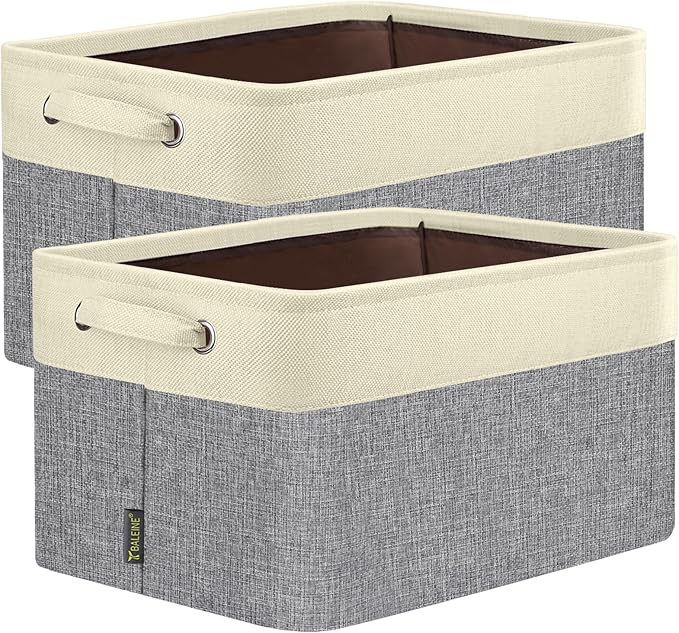 BALEINE 2 Pack Fabric Closet Storage Bins for Shelves, Linen Closet Organizers and Storage, Decorative Baskets for Organizing, Shelf, Clothes, Home, Office (Grey, 12"x8"x8")