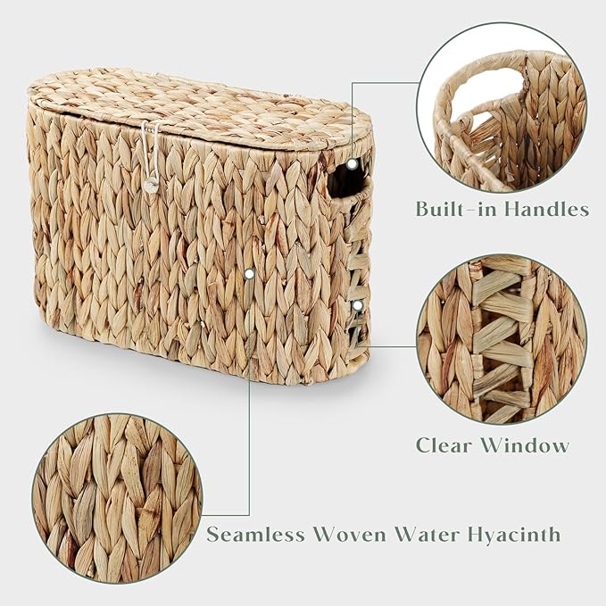 YANGQIHOME Toilet Paper Storage, Water Hyacinth Toilet Paper Storage with Lid, Papers Container for up to 6 Mega Rolls, Bathroom Basket Organizer