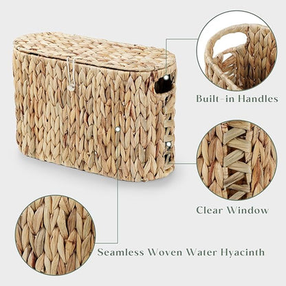 YANGQIHOME Toilet Paper Storage, Water Hyacinth Toilet Paper Storage with Lid, Papers Container for up to 6 Mega Rolls, Bathroom Basket Organizer
