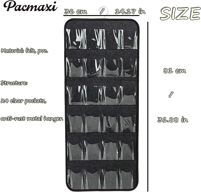 PACMAXI Over The Door Shoes Organizer for 12 Pairs of Baby Shoes Boys Girl, Hanging Baby Sole Shoe Organizer with Hanger(Felt Material-Black)