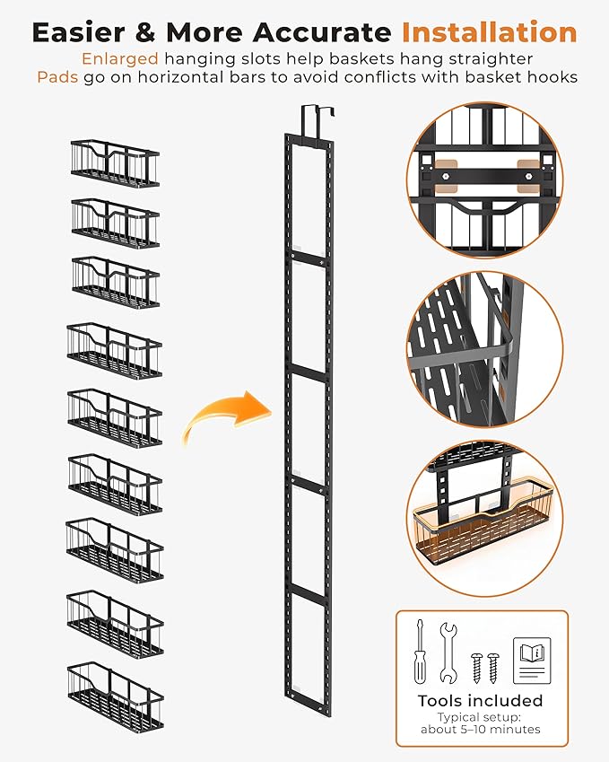 EVERIE Over the Door Pantry Organizer, 9-Tier Heavy Duty Door Storage Rack with Solid Bottom Baskets, Stable No-Bumping Design, Adjustable Hanging Shelves for Kitchen Pantry