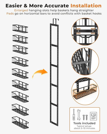 EVERIE Over the Door Pantry Organizer, 9-Tier Heavy Duty Door Storage Rack with Solid Bottom Baskets, Stable No-Bumping Design, Adjustable Hanging Shelves for Kitchen Pantry