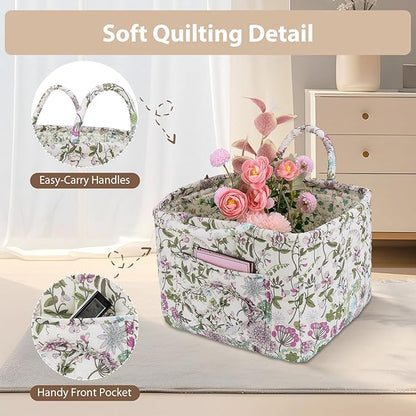 Storage Basket Boho Fabric Large Collapsible Floral Laundry Nursery Hamper Portable Folding Storage for Clothes Toys (Purple)