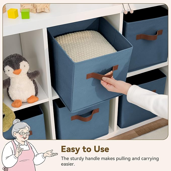 GRANNY SAYS Cube Storage Bins, 11 Inch Storage Cube Organizer, Collapsible Fabric Storage Cubes with PU Handles, Decorative Cube Storage Organizer for Shelves, Closet, Light Blue, 6-Pack