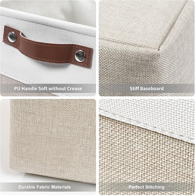 Bagnizer 13x13 Cube Storage Bins, Collapsible Fabric Storage Box, 4 Pack Closet Baskets with Handles for Organizing, Shelf, Toys, Clothes, Home, Office, Nursery (Beige&White)