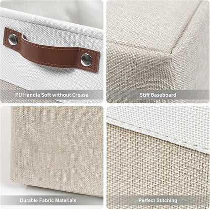 Bagnizer Large Fabric Storage Baskets | 50L Storage Bins, Decorative Linen Closet Baskets with Handles for Organizing, Shelf, Toys, Clothes, Home, Office, Nursery, 17x12x15Inches (Beige&White)