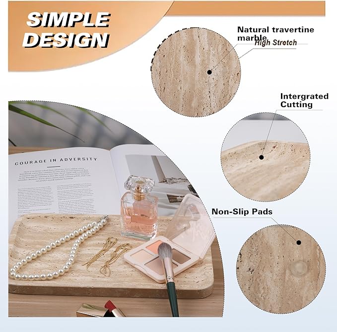 Natural Marble Vanity Tray for Bathroom Counter-12 X6 Decorative Tray for Perfume, Candles, Stone Jewelry Dish Tray