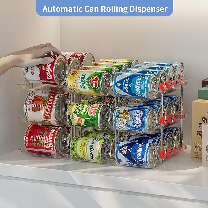 Jsyrjing Can Organizer for Pantry and 2 Pack Adjustable Width Soda Can Dispense for Refrigerator