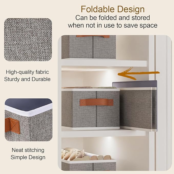 Foldable Storage Baskets, Fabric Clothes Organizer Boxes, 15 x 6 x 5 Collapsible Clothes Organizer Boxes with Handles, Gray, 5-Pack