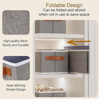 Foldable Storage Baskets, Fabric Clothes Organizer Boxes, 15 x 6 x 5 Collapsible Clothes Organizer Boxes with Handles, Gray, 5-Pack