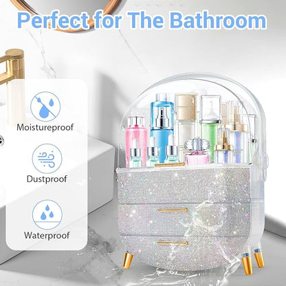 Ptesly Teen Girls Gift Makeup Organizer, Skincare & Jewelry Storage, Cosmetics Display Case, Makeup Holder, Bathroom Organizer (Bling Rhinestone)
