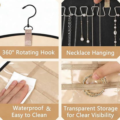 2 Pack Travel Jewelry Organizers and Storage Set: One with 48 Pockets for Earring & Ring, One with 43 Large Pockets for Bracelets & Watches, Hanging Storage Roll with Hanger for Closet Wall