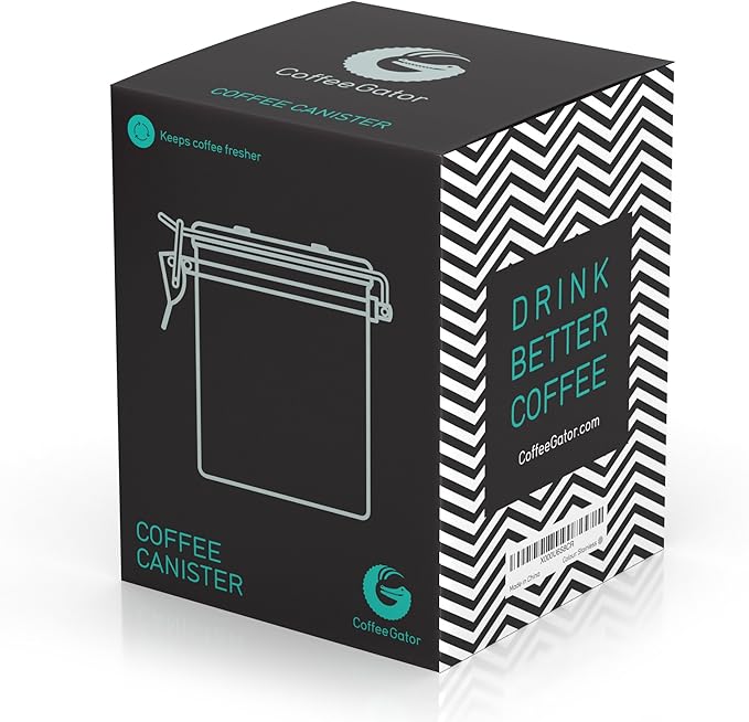 Coffee Gator Coffee Canister – 6” Stainless Steel Airtight Coffee Containers for Ground Coffee w/ Date Tracker, Co2-Release Valve, Measuring Scoop & Travel Jar - Medium, Silver