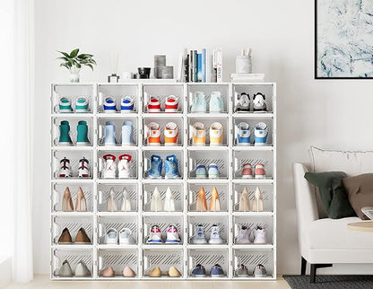 SIMPDIY Shoe Organizer, 12 Pack Shoe Storage Shoe Organizer for Closet, Shoe Boxes Clear Plastic Stackable Shoe Storage Boxes for Size 13
