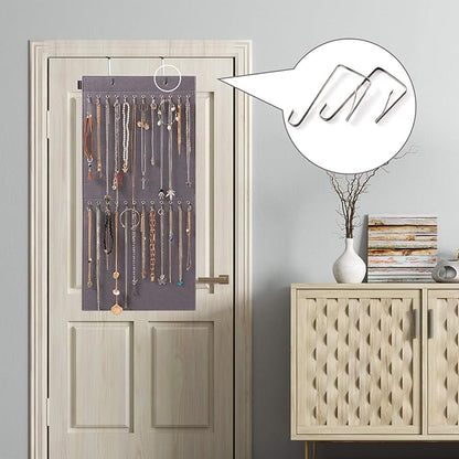 Hanging Jewelry Organizer Storage with 24 Hooks Wall Mounted Jewelry Display Hanging on Door Closet Necklace Holder for Bracelet Ring Chain-Patent Design(Gray)