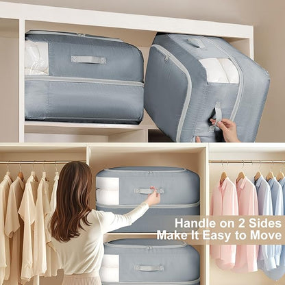 Comforter Storage Bag - 110L Large Capacity Blanket Storage Bags 2-Layer Ultra Space Saving Self Compression Organizer, Washable Compression Bags for Storage Comforter Blanket, 4-Pack, Grey