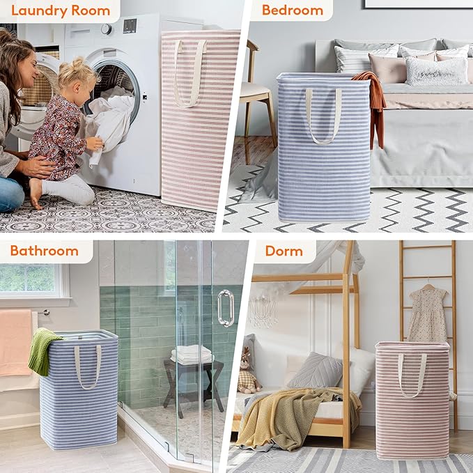 Lifewit 2 Pack Laundry Basket 80L Each, Collapsible Clothes Hamper with Reinforced Handles, Freestanding Waterproof Design for Bedroom and Laundry Room, Pink&Blue 160L Total