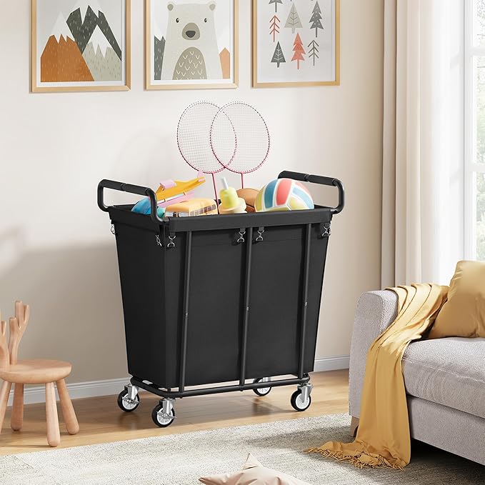Laundry Hamper with Wheels, 250L Rolling Medium Laundry Basket for Clothes Storage, Heavy Duty Rolling Laundry Cart with Handle, Steel Frame, Waterproof Liner, 66 Gallons