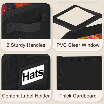 Dofilachy 2-PCS Large Capacity, Stackable Hat Storage For Baseball Caps– Holds up to 28 Caps, Dust-Proof Storage Box with a Fully Transparent Lid – Ideal for Closet & Wardrobe, Black