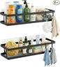 PUSDON 2-Pack 16.5" Extra Long Slim Shower Caddy, Adhesive Wall Mount Bathroom Organizer, Rustproof Open Frame Mesh Spice Rack for Kitchen, Holds 50LBS - Matte Black, Guardrail