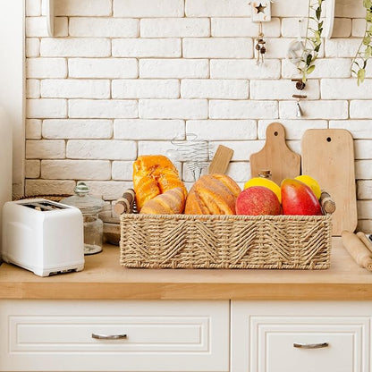 Bathroom Baskets for Organizing with Handle Decorative Basket for Bathroom Countertop Storage Toilet Paper Storage Basket for Toilet Tank Top Small Baskets Set,Beige